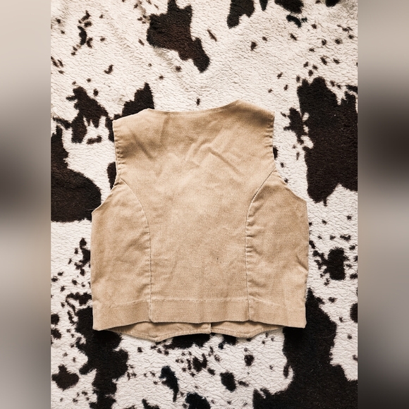 "JCPENNEY" WOMEN'S 80'S/90'S CROPPED MINI CORDUROY VEST - TAN - Picture 4 of 5